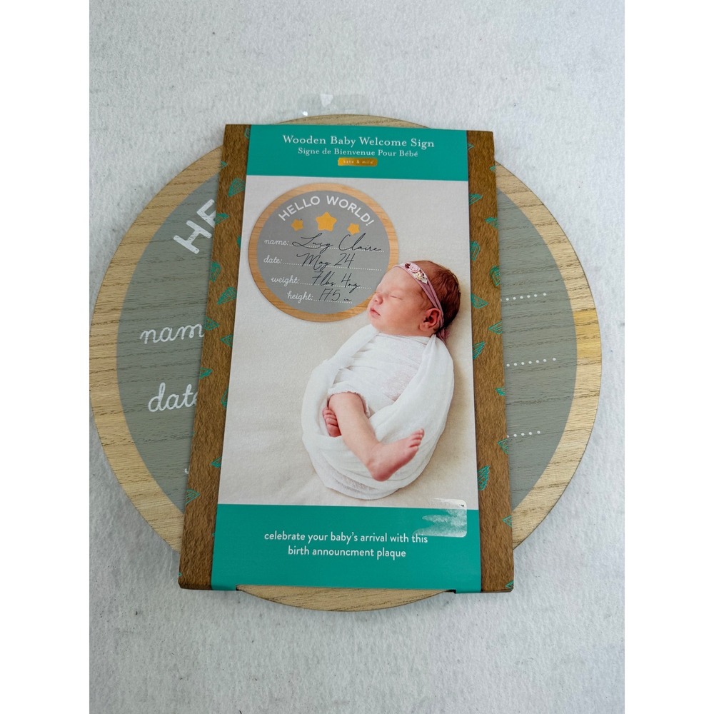 Kate & Milo Wooden Baby Welcome Sign Birth Announcement Plaque with Pen NEW
